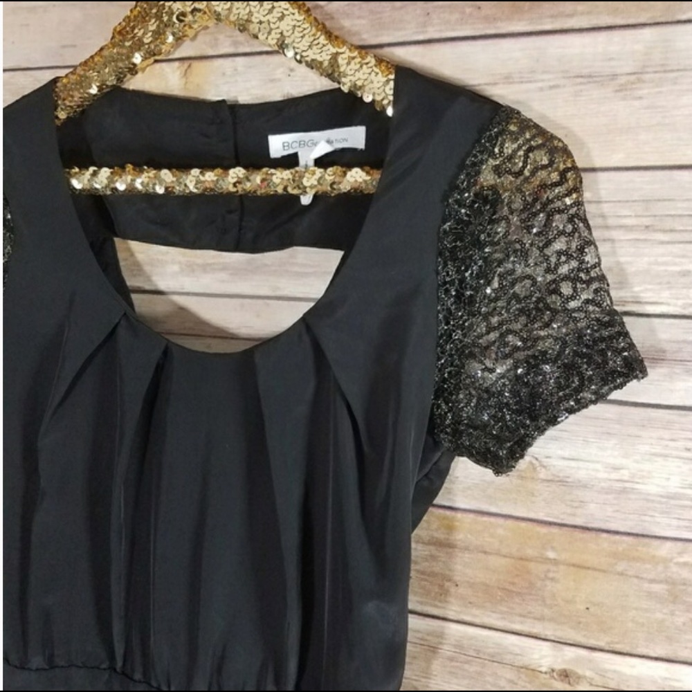 BCBGeneration Gold Sequin Sleeve Romper - Picture 3 of 6
